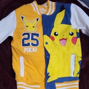 Kids Yellow Pikachu Varsity Jacket-Style Shirt
